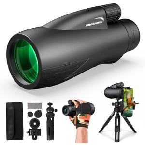 12x55 Monocular for Adults High Power - Aurosports Compact Portable Monoculars for Bird Watching - HD Monoculars with Smartphone Adapter Tripod Camera for Hunting Hiking Camping Wildlife