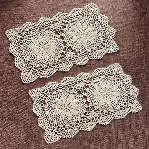 2 Pack Small Vintage Crochet Lace Doilies for Tables, 16 x 10 Inch Boho Cotton Rectangle Placemats for Nightstand, End Table, Furniture Top Decor