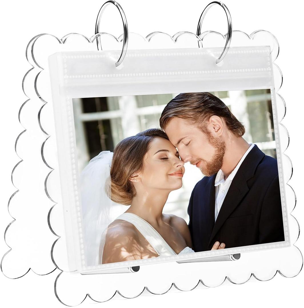 Small Photo Albums 4x6 Pictures with Stand, Flip-Through 4x6 Photo Album with Removable Pages - Baby Photo Album with Acrylic Scalloped Cover, Desktop Display for Nursery, Gifts for wedding (Medium)