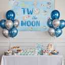 Two The Moon Birthday Backdrop Blue Out Space Man Galaxy Rocket Astronaut Planet Moon Theme Baby Boy 2nd Birthday Photography Background Party Decorations Photo Booth Props