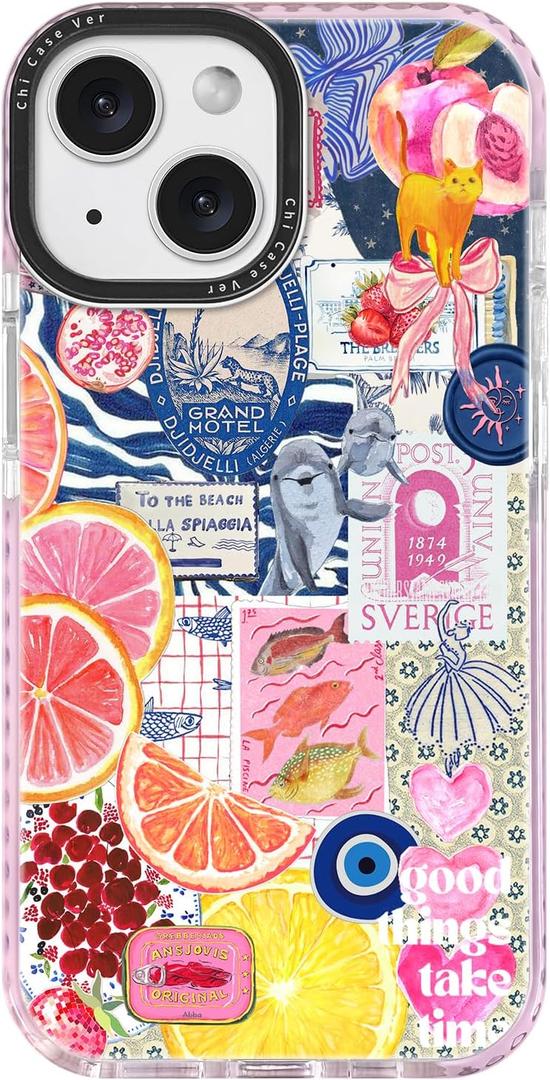 for iPhone 14 Plus CaseY2K Citrus Coastal Vintage Style Military-Grade Drop Protection TPU Camera Protection for Women Girls (BlueArt)