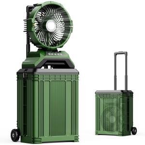 Portable Misting Fan with 30L Bucket, 30000mAh Rechargeable Battery Powered, 12Hrs Mist Rechargeable Fans, 4 Strong Winds, 4 Spray Mister, 3 Lighting Settings for Outdoor, Camping, Patios