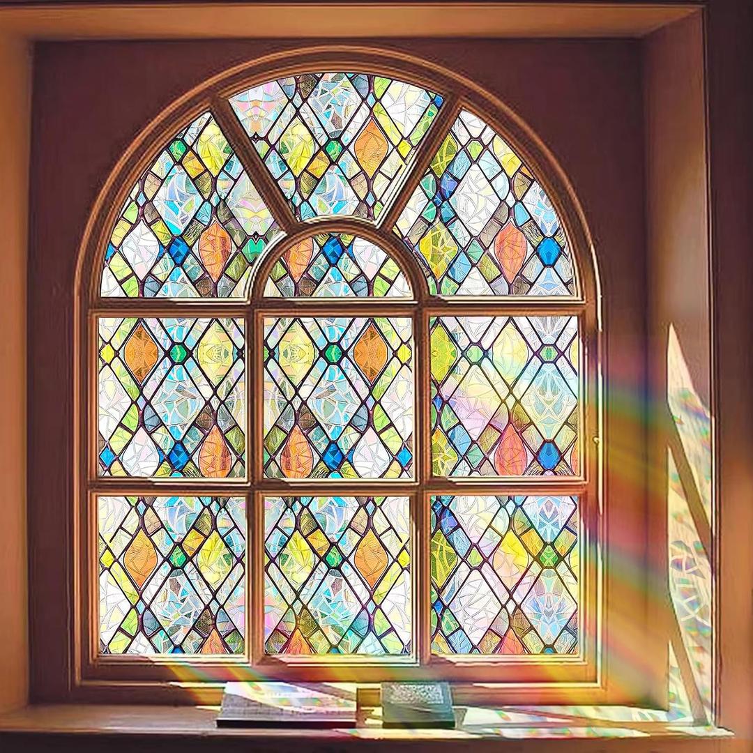 Stained Glass Window Film, 3D Colorful Static Cling, 35.4" x 78.7"