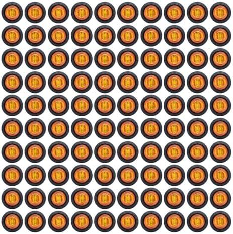 TMH (Pack of 100 3/4 Inch Mount Amber LED Clearance Button Marker lights Side LED marker lights for trailer Truck RV Car Bus Van 12V DC