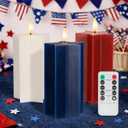 4th of July Flameless Candles with Remote, Red White and Blue Patriotic LED Candles, Battery Operated Star Shaped Decorative Candles for Independence Day Home Party Decor, Set of 3