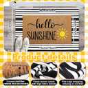Moucuny 2 Pcs Summer Hello Sunshine Coir Door Mat 24'' x 35'' Black and White Striped Outdoor Rug 16'' x 28'' Yellow Sunshine Coir Doormat Non Slip Seasonal Welcome Doormat for Porch Front Decor