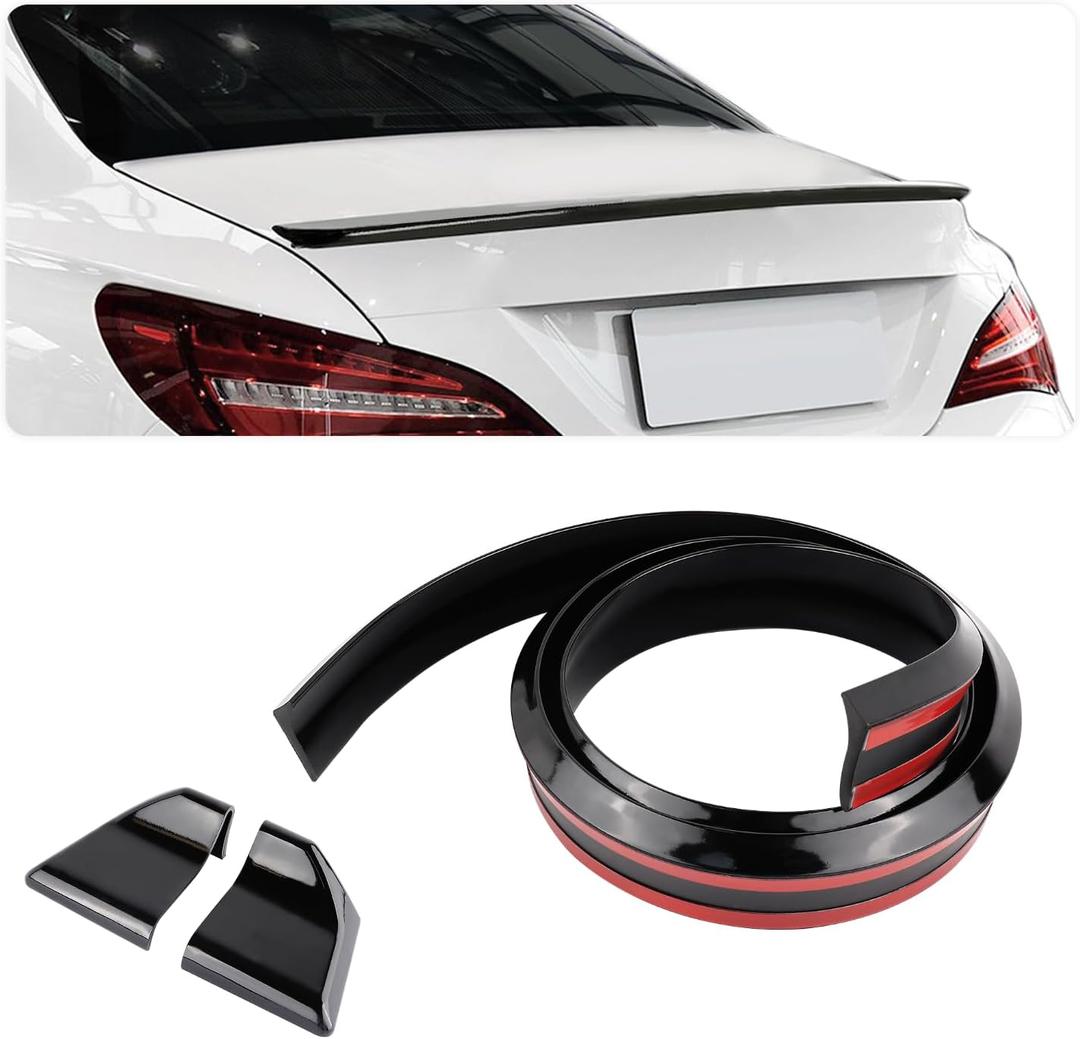 4.9Ft Spoilers for Cars - 3D Glossy Rear Spoiler Wing for Car Decorations - Universal Punch-Free Rubber Trunk Spoiler Lip Fits Car Exterior Accessories Tailgate Roof Bumper (Black)