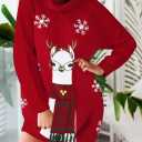 Pink Queen Ugly Christmas Sweater Dresses for Women Oversized Turtleneck Pullover Holiday Dress with Pocket (Red)