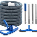 4 Pcs Swimming Pool Cleaning Kit with 1-1/2" x 30 ft Hoses | Flexible Pool Vacuum Head and 59.8'' Pole, 17.5'' Cleaning Brush, Inground Above Ground Cleaner Tool Supplies