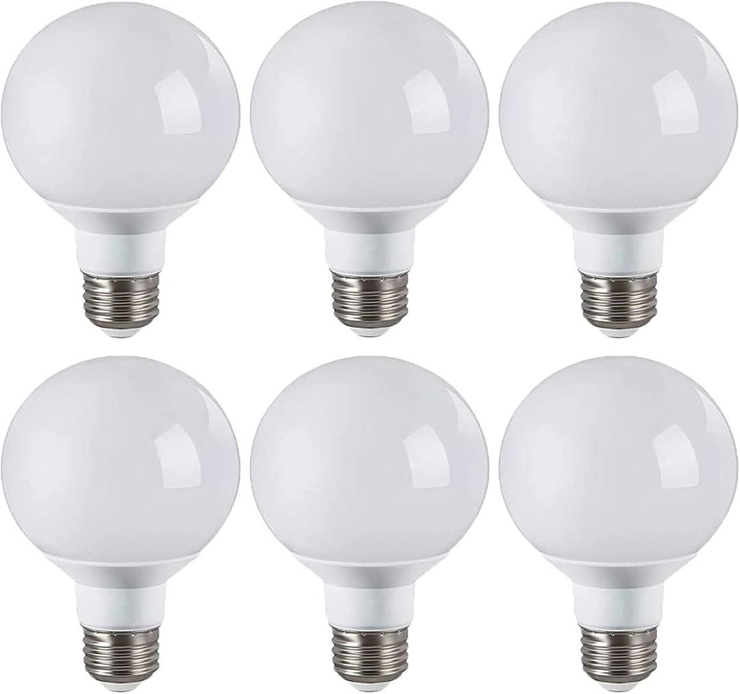 Lxcom Lighting G60 LED Light Bulb 3W Globe Bulbs 25W Incandescent Bulb Equivalent E26/E27 Base Daylight White 6000K 300LM LED Small Vanity Light for Makeup Mirror Home Lighting, 6 Pack