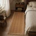 GarveeHome 2x6 Scalloped Washable Runner Rug for Kitchen, Soft Brown Hallway Runner Non Slip Entryway Rug Farmhouse Thin Laundry Mat Stain Resistant Carpet for Bedroom Bathroom Beside Rug