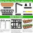 Riare 2 Pack 24 Inch Metal Railing Planter Window Box with Coco Liner- Adjustable Window Flower Boxes for Railings, Hanging Rail Planters for Deck, Balcony, Porch, Fence, Indoor Outdoor Plants