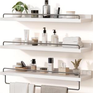 Bathroom Shelves, Wall Shelf Set of 3, Floating Shelves, Shelves for Room Wall, Bathroom Decor (White Grey, 23 Inches)