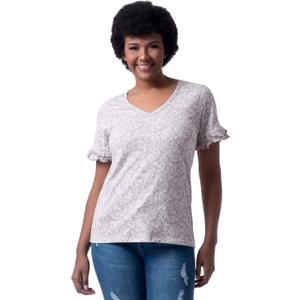 Lee Women's Cotton Ruffle Short Sleeve V-Neck T-Shirt (Gray, XL)