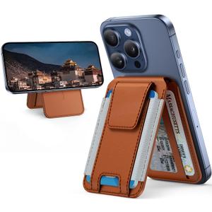 Miracase Magnetic Wallet for Men/Women, Adjustable Stand & Safety Flap, Compatible with MagSafe Wallet, 3 Slots, 6-8 Card Holder for iPhone 16/15/14/13/12 Series, RFID Blocking, Brown