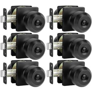 Haidms 6 Pack Matte Black Door Knobs Interior, Privacy Interior Door Knob for Bedroom or Bathroom Classic Black Round Doorknobs Hardware(Square Panel Interior Door Konbs)