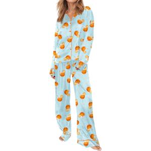 SHESHOW Satin Pajamas for Women Set Long Sleeve Button Down Sleepwear 2 Piece Nightwear Women Pjs Sets Size M