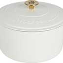 Crock-Pot Artisan 5-Quart Round Dutch Oven  Matte Linen White with Gold Knob, Enameled Cast Iron Cookware