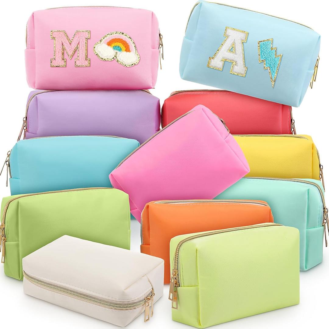 Kigeli 12 Pcs Nylon Makeup Bag Bulk Cosmetic Pouches Preppy Cosmetic Bag for Women Waterproof Travel Zipper Organizer Little Outdoor Accessory Makeup (Nylon, Foam,Macaron)