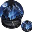 Ergonomic Mouse Pad with Wrist Support Wolf Mousepad Wrist Rest for Pad Gel Carpal Tunnel Relieves Pain Blue Mouse Mat with A Coaster for Computer Girl Work