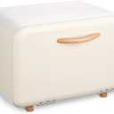 Navaris Bread Box - Metal Bread Bin Storage Tin with Front Opening Drop Down Door for Kitchen Counter or Shelf - Breadbox Storage Container - Cream