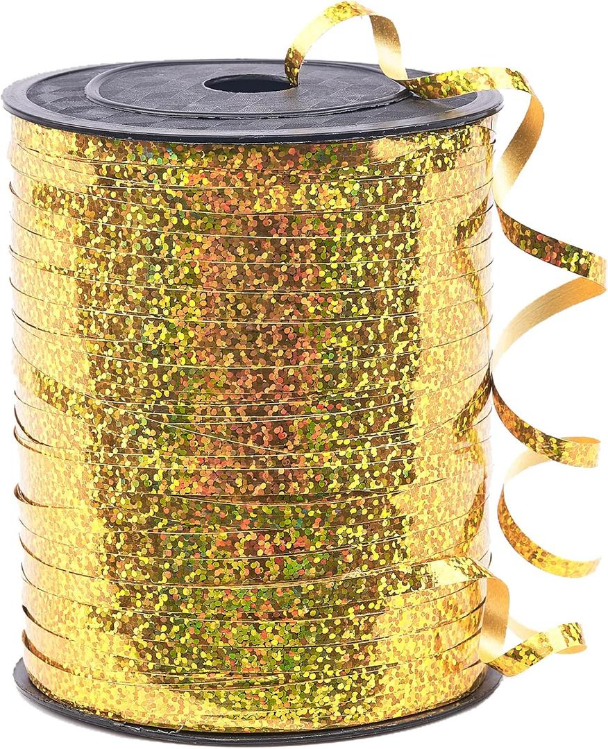 PartyWoo Gold Ribbon, 500 Yard Curling Ribbon for Crafts, Iridescent Crimped Ribbon, Shiny Ribbon for Gift Wrapping, Ribbon for Balloons String, Hair, Florist Flower (1 Roll)