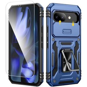 Pack Of 2 VEGO for Google Pixel 9A Case with Camera Cover, 360°Rotatable Ring Kickstand & Tempered Glass Screen Protector Upgraded Military Grade Shockproof Case for Google Pixel 9A 5G 6.3 Inch - Blue