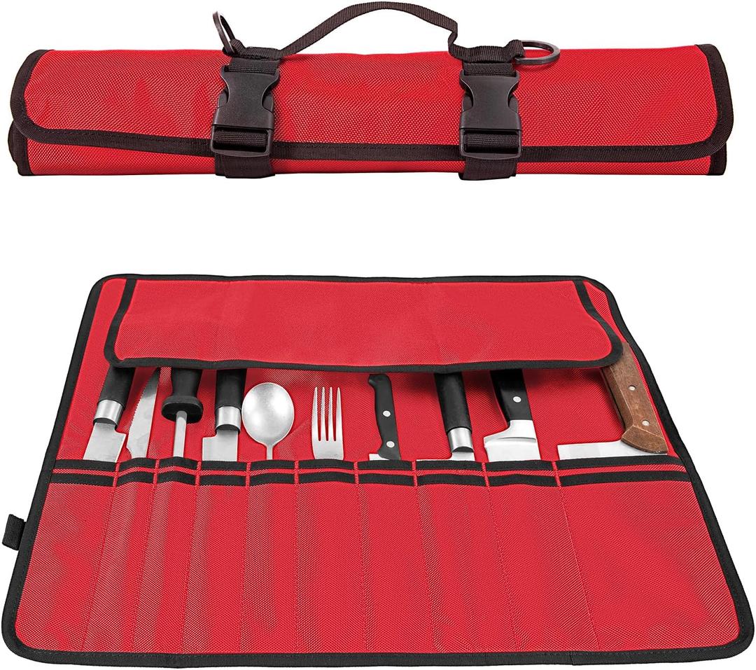 Knife Roll,Heavy Duty Knife Bag,Oxford Knife Case with 20 Slots for Knives & Kitchen Tools,Chef Knife Bag,Knife Roll Bag, Knife Pouch Wrap for Chefs Culinary Traveling (Red)