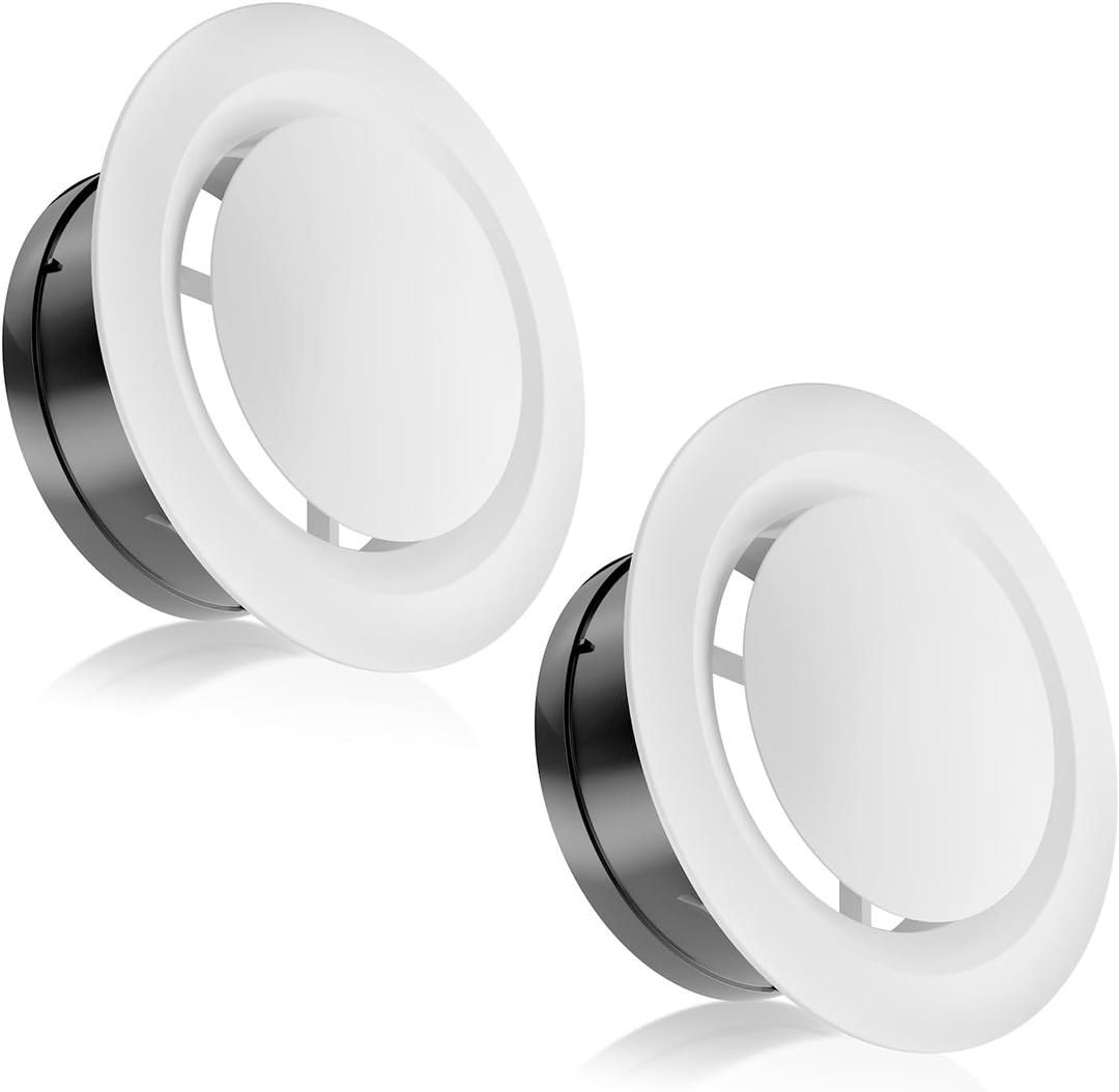 HG Power 8 Inch Soffit Vent, Adjustable Air Vent Cover, ABS Round Ceiling Vent Covers for Living Room, Attic, Bathroom, Kitchen, Ventilation Use, White - Opening Size 7.32", 2 Pack (8 Inch, 2 Pack)