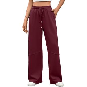 HOUZONIY Womens Wide Leg Sweatpants High Waisted Drawstring Straight Leg Baggy Comfy Casual Trendy Pull On Pockets Pants (Blue, XL)