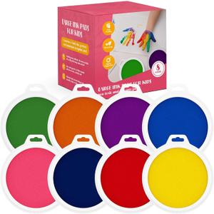8 Pc Large Ink Pads for Kids - Washable Ink Pads for Kids - Hand/Handprint/Footprint Size - Washable Stamp Pads Kids Non Toxic Ink Pads for Stamps, Crafting, Finger Paint, Card Making, Gift for Kids