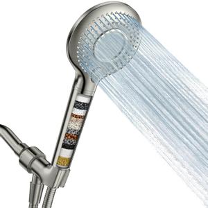 FEELSO Filtered Shower Head with Handheld, High Pressure 3 Spray Mode Showerhead with 15 Stage Water Softener Filters Beads for Hard Water - Remove Chlorine - Reduces Dry Itchy Skin, Brushed Nickel