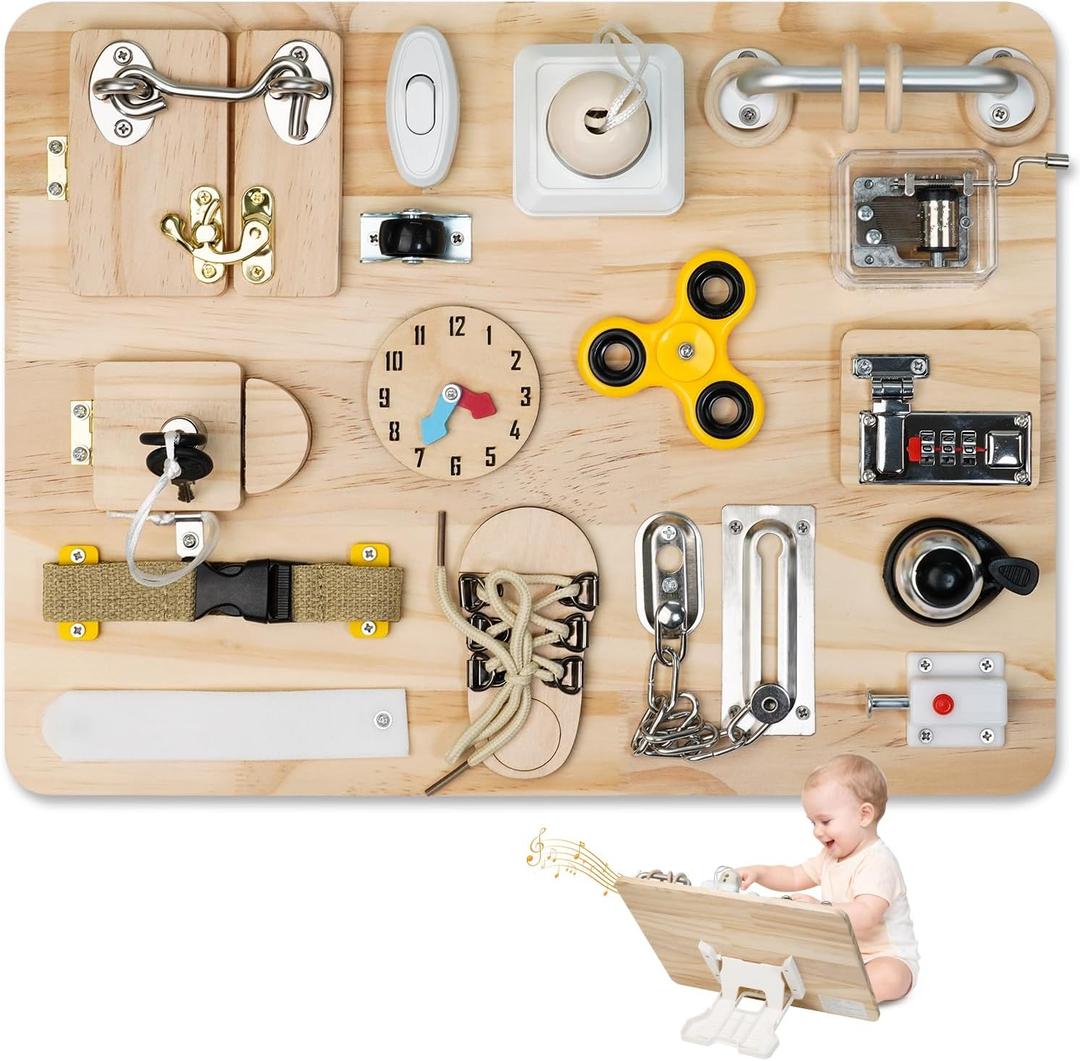 Busy Board for Toddlers 1 2 3 4 Year Old - Large Montessori Sensory Toys, Wooden Fidget Activity Board for Boys and Girls, Motor Skills Gifts for ADHD & Autistic Children Kids, 18 inches