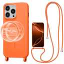UCASONG Magnetic Crossbody Case for iPhone 16 Pro 6.3", Liquid Silicone Case with Adjustable Shoulder Neck Lanyard Strap,[Compatible with MagSafe] Shockproof Protective Phone Cover-Orange