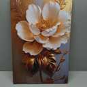 RDXLTOFO 3D Floral Canvas Wall Art White Flower Wall Decor with Gold Leaves Modern Abstract Botanical Painting for Living Room Bedroom Office Elegant Textured Artwork Ready to Hang 16x24 Inch