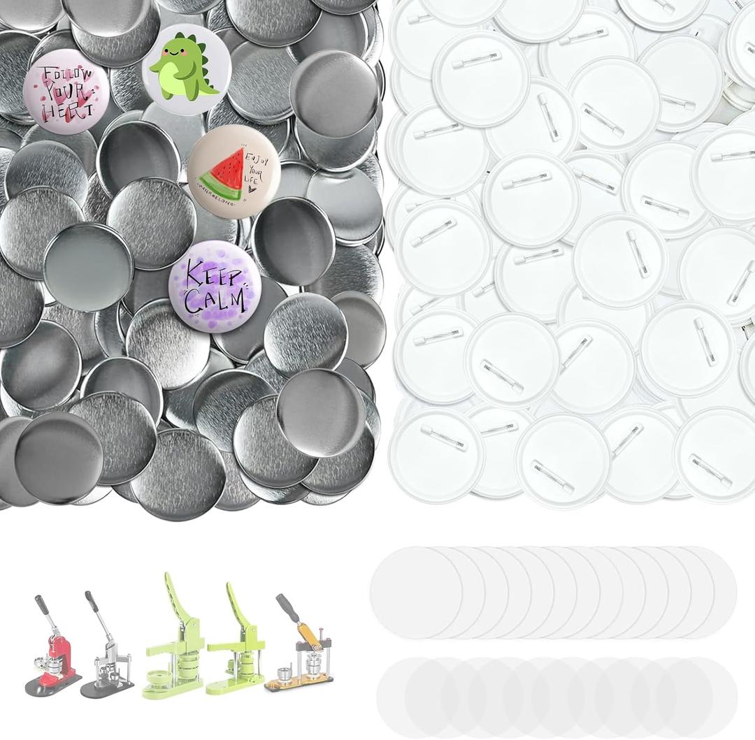 200 Sets 2.25 inch 58mm Round Button Maker Supplies,2.28 inch Blank Badge Button Parts Making Kit for Maker Machine, Plastic Pin Backs with Blank Paper and Clear Film, Perfect for DIY Crafts