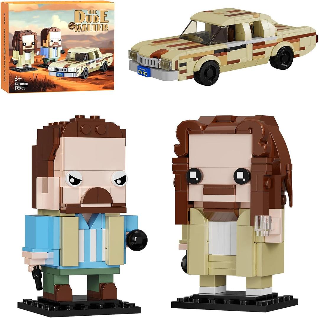 Great Lebowski Building Blocks Set with Car, Famous Crime Comedy Movies Figure Toy Models, Compatible with Lego, Suitable for Adults Fans Boys Kids, Aged 6+ (592PCS)