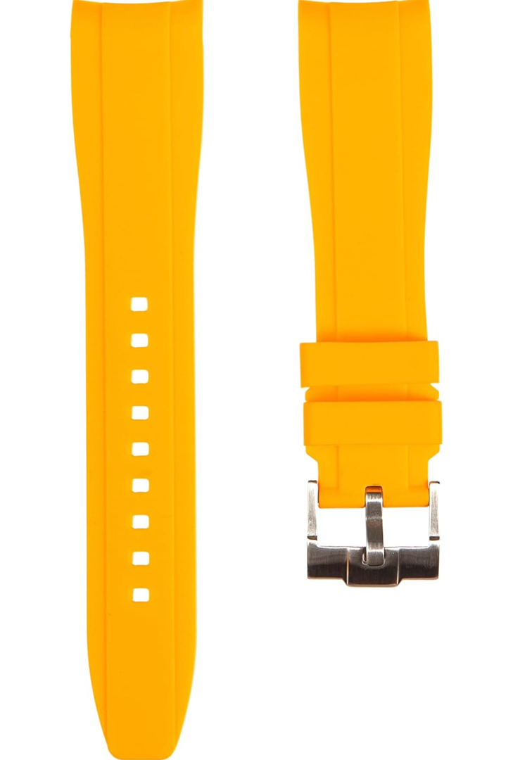 Curved End Soft Silicone Sports Rubber Watch Bands- Compatible with Omega Swatch Moonwatch, Omega Speedmaster, Rolex Submariner, Seiko SKX Dive Watches- 18mm, - Curve Replacement Watch Straps for Men & Women