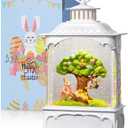 Easter Snow Globe Lantern Bunny Tree with Timer, USB and Battery Powered, Easter Decorations for Home Bunny Eggs Tree Chicken