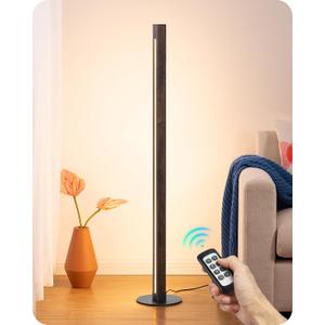 EDISHINE Floor Lamps for Living Room, Upgraded Dual-Sided Lighting, Wooden Corner Floor Lamp, LED Corner Lamp with Remote/Foot Control, 7CCT & Dimmable Standing Lamp for Bedroom, Office, Dark Walnut