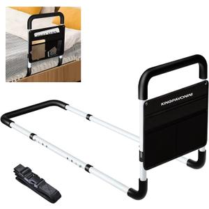 Bed Rails for Elderly Adults - Bed Assist Rail Medical Bed Support Bar Mobility Assistant with Free Storage Bag and Fixing Strap, Fit King, Queen, Full, Twin (White-300lbs)