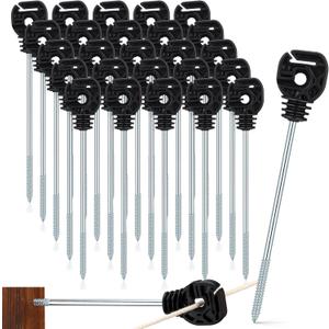Tandefio 25 Pcs Electric Fence Wire Insulator Stand off Screw in Insulator Black Fence Post Insulator Long Arm Wood Post Insulator for Tape Rope Electric Wire Animal Agricultural Garden
