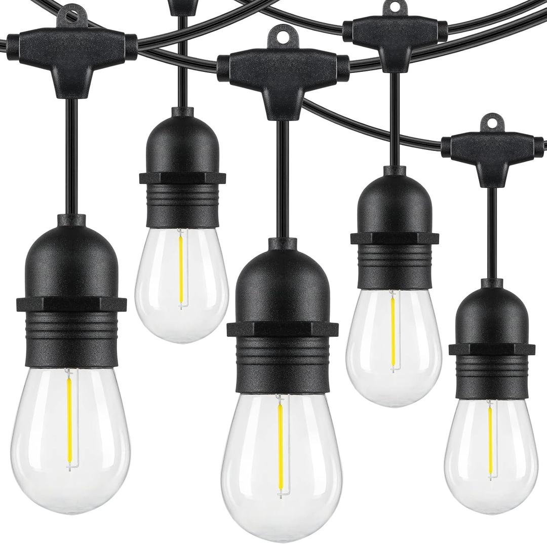 Lakumu 48FT LED Outdoor String Lights for Patio with Waterproof Shatterproof E12 S14 Edison Bulbs 5000K Daylight White Dimmable Linkable Hanging Light Strings for Deck Pergola Bistro Cafe Balcony Bar