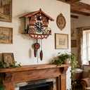 Traditional Black Forest Cuckoo Clock Wood Wall Clock - Natural Bird Voice Or Cuckoo Call, Coo Coo Clock for Wall Art Home Living Room Kitchen Office Decoration (Chalets-1)