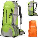 King'sGuard 70L Hiking Backpack with Rain Cover Lightweight Travel Backpack Waterproof Camping Backpack (Green)