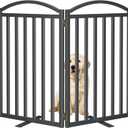 Malier Metal Freestanding Dog Gate, 32'' Height Outdoor Indoor Dog Fences, Extra Wide Foldable Puppy Gate for Stairs (Black, 2 Panels 40''W 32''H)