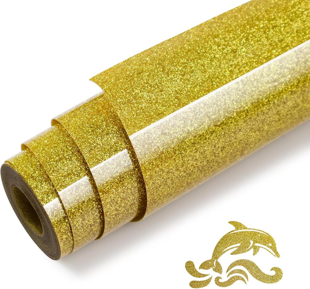 Gold Glitter HTV Heat Transfer Vinyl Rolls - 12" x10ft Glitter Gold Iron On Vinyl for Cricut and Shirts, Easy to Cut & Weed & Transfers for Heat Press Vinyls DIY Design