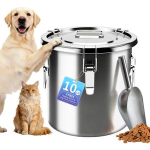 10 lb Stainless Steel Dog Food Storage Container, Airtight Metal Pet Food Storage Bin with Lid and Scoop, Large Dog Food Container for Dry Food, Keep Fresh, Easy to Clean