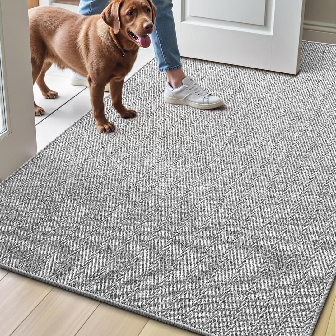 LUMI Ultra Thin Indoor Door Mat for Entrance 36"x56", Non Slip Entryway Mat, Low Profile Doormat, Unique Herringbone Design Carpet for Inside, Patio, Porch, Gray (Grey)
