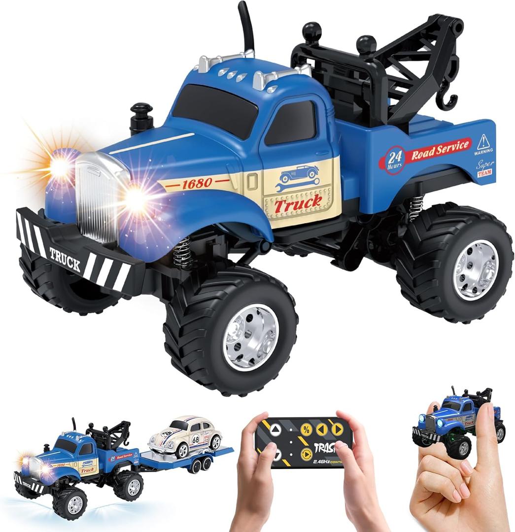 MOONTOY 1:64 Scale Mini Alloy Truck RC Car with LED Lights, 2.4Ghz Remote and App Control Toy Car, 3-Speed Adjustment Pocket Toy Car for Kids 4-8 Years and Adults (Blue)